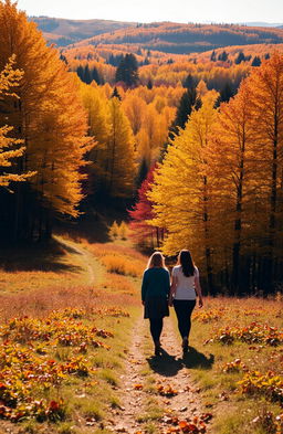 A beautiful autumn forest, filled with rich tones of yellow, orange, and red leaves