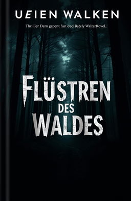 A gripping book cover design for a thriller novel titled 'Flüstern des Waldes'
