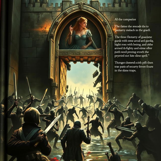 A captivating book cover for a fantasy horror story featuring a princess gazing out of a grand castle window, her expression a mix of fear and determination