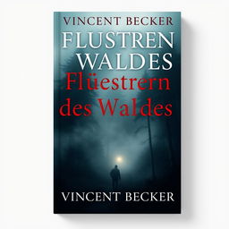 A suspenseful book cover design for a thriller titled 'Flüstern des Waldes' by author Vincent Becker