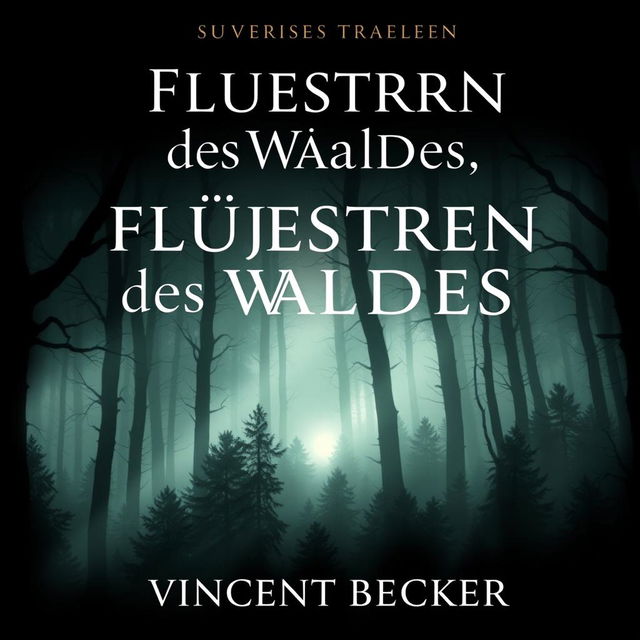 A suspenseful book cover design for a thriller titled 'Flüstern des Waldes' by author Vincent Becker