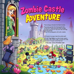 A vibrant and adventurous children's book cover depicting a princess looking out her grand castle window, her face a mixture of surprise and determination
