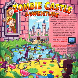 A vibrant and adventurous children's book cover depicting a princess looking out her grand castle window, her face a mixture of surprise and determination