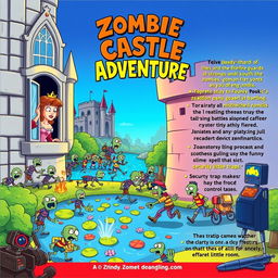 A vibrant and adventurous children's book cover depicting a princess looking out her grand castle window, her face a mixture of surprise and determination