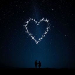 A captivating scene depicting a dark night sky filled with twinkling stars, intricately forming a radiant heart-shaped constellation