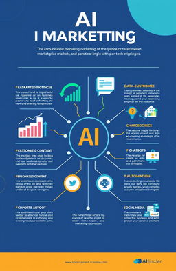 A modern and visually appealing infographic showcasing various AI applications in marketing strategies