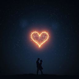 A captivating scene showcasing a dark, expansive night sky illuminated by a stunning heart-shaped constellation that radiates a soft, warm glow