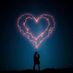 A captivating scene showcasing a dark, expansive night sky illuminated by a stunning heart-shaped constellation that radiates a soft, warm glow