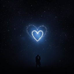 A captivating scene depicting a dark, star-filled night sky, illuminated by a radiant heart-shaped constellation that sparkles with a soft and inviting glow