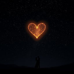 A captivating scene depicting a deep, dark night sky filled with a multitude of stars, elegantly forming a radiant heart-shaped constellation that shines brightly amidst the velvety blackness