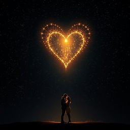 A captivating scene depicting a deep, dark night sky filled with a multitude of stars, elegantly forming a radiant heart-shaped constellation that shines brightly amidst the velvety blackness