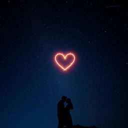 A captivating scene showcasing a rich, dark night sky filled with countless twinkling stars, highlighted by a striking radiant heart-shaped constellation that shimmers beautifully in the firmament