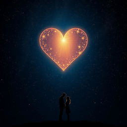 A captivating scene showcasing a rich, dark night sky filled with countless twinkling stars, highlighted by a striking radiant heart-shaped constellation that shimmers beautifully in the firmament