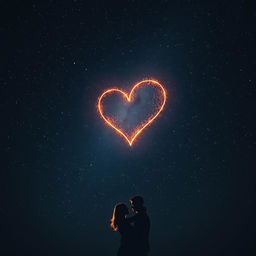 A captivating scene featuring a dark, expansive night sky filled with enchanting stars, prominently highlighted by a brilliant heart-shaped constellation that radiates a soft, warm light