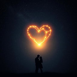 A captivating scene where love meets darkness, set against a deep, dark night sky that sparkles with countless stars