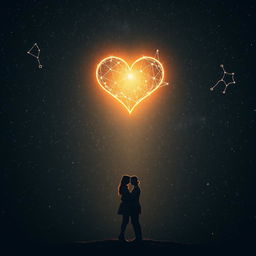 A captivating scene where love meets darkness, set against a deep, dark night sky that sparkles with countless stars