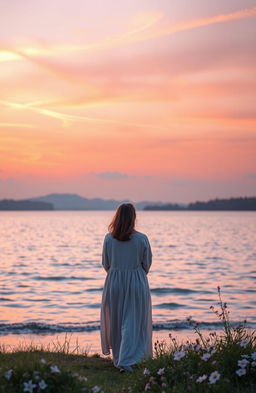 A serene and reflective landscape scene capturing the essence of dealing with the loss of a loved one
