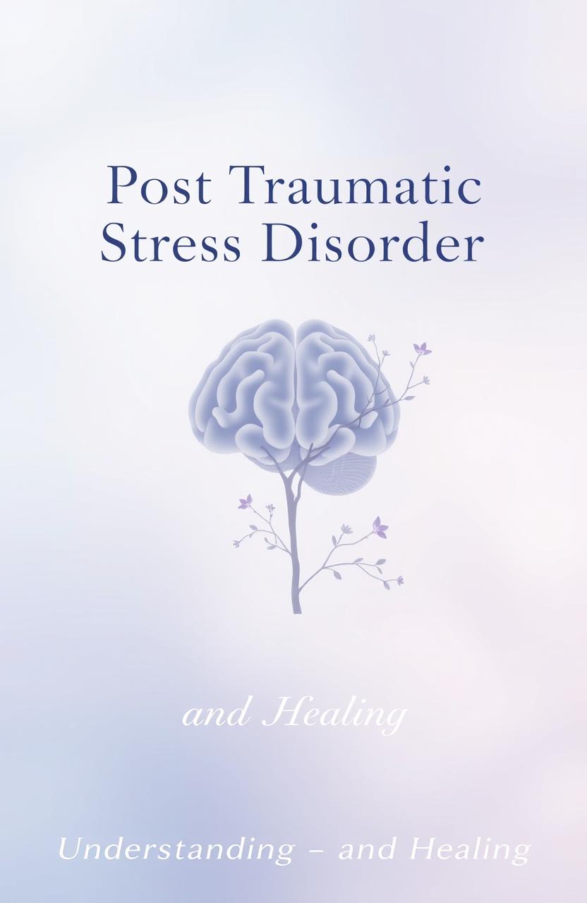 A serene and calming cover page design focused on Post Traumatic Stress Disorder (PTSD)