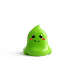 A small, simple green slime creature, completely still, with a cute face featuring basic eyes and a smiling mouth