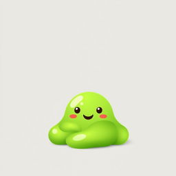 A small, simple green slime creature, completely still, with a cute face featuring basic eyes and a smiling mouth
