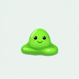 A small, simple green slime creature, completely still, with a cute face featuring basic eyes and a smiling mouth