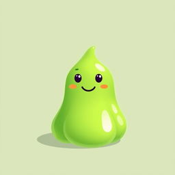 A small, simple green slime creature, completely still, with a cute face featuring basic eyes and a smiling mouth