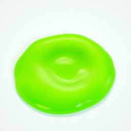 A small, completely still puddle of bright green slime with a smooth texture, on a flat surface