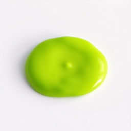 A small, completely still puddle of bright green slime with a smooth texture, on a flat surface