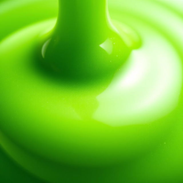 A highly detailed close-up of a completely still green slime, showcasing its glossy, smooth texture and vibrant color