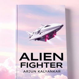 A captivating science fiction book cover featuring an alien fighter spacecraft soaring through a pastel-colored sky, painted in soft hues of lavender, baby blue, and light pink