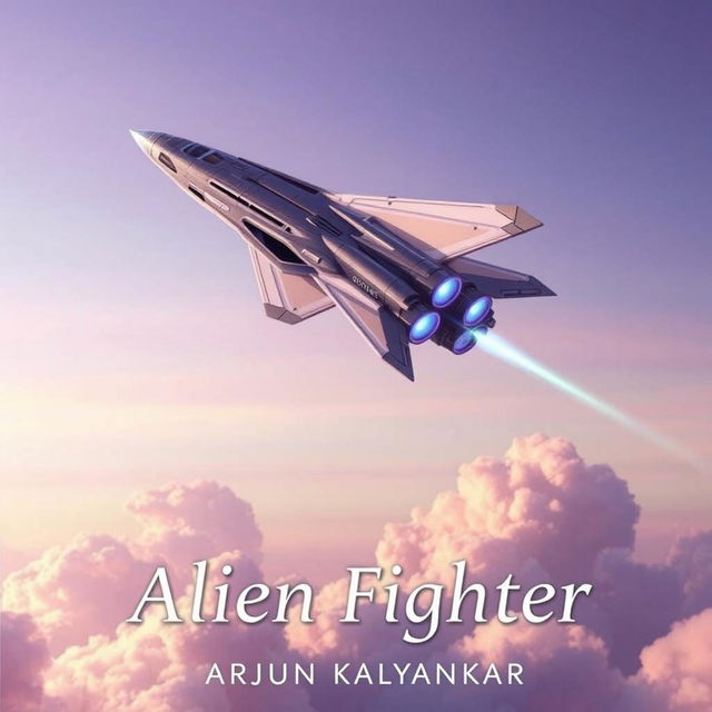 A captivating science fiction book cover featuring an alien fighter spacecraft soaring through a pastel-colored sky, painted in soft hues of lavender, baby blue, and light pink