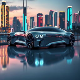 A sleek and luxurious futuristic car designed in the style of a Bentley, featuring flowing lines and an elegant silhouette
