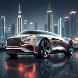 A sleek and luxurious futuristic car designed in the style of a Bentley, featuring flowing lines and an elegant silhouette