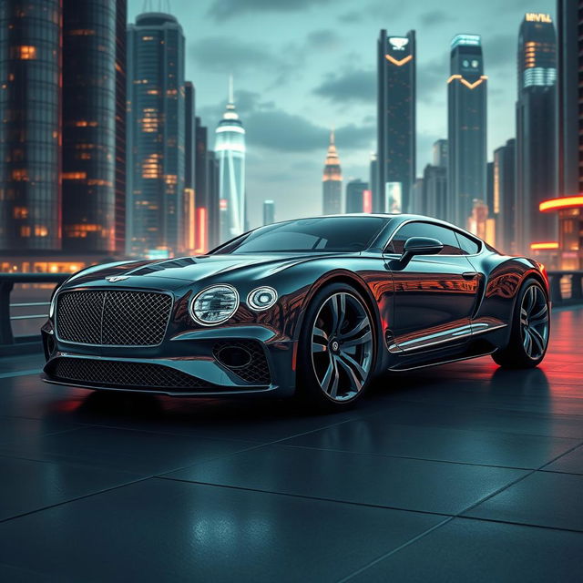 A sleek and luxurious futuristic car designed in the style of a Bentley, featuring flowing lines and an elegant silhouette