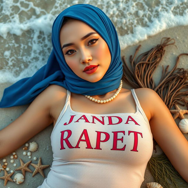 A captivating digital photograph featuring the text "JANDA RAPET" elegantly printed on the tank top of a 24-year-old Taiwanese woman