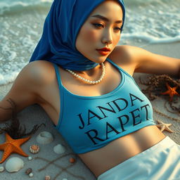 A captivating digital photograph featuring the text "JANDA RAPET" elegantly printed on the tank top of a 24-year-old Taiwanese woman