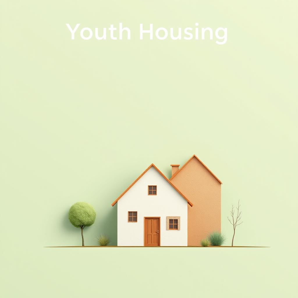 A professional image featuring a calming, neutral green or sage background, representing themes of youth housing, stability, and community support