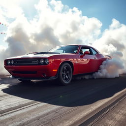 A high-octane scene of a car performing a spectacular burnout on a racetrack