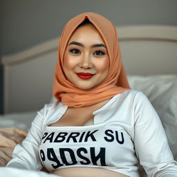 A striking digital photograph featuring the text "PABRIK SUSU" boldly displayed on a white thin shirt worn by a 24-year-old Chinese woman