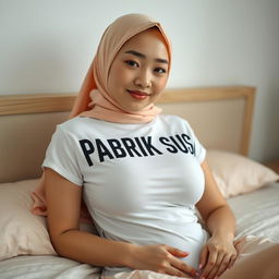 A striking digital photograph featuring the text "PABRIK SUSU" boldly displayed on a white thin shirt worn by a 24-year-old Chinese woman
