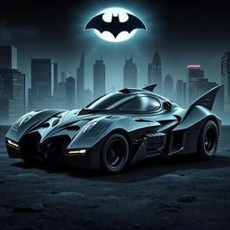 A custom Batmobile design for Batman that incorporates elements from the classic 1966 Batmobile, the sleek 1989 Batmobile, the modern aesthetics of the 2005 Batmobile, and the tactical features of the 2009 Batmobile, enhanced with a robust, masculine, military-inspired design