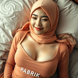 A beautiful digital photograph featuring the text "PABRIK SUSU" tastefully placed at the bottom of a low-cut top worn by a 22-year-old Chinese woman