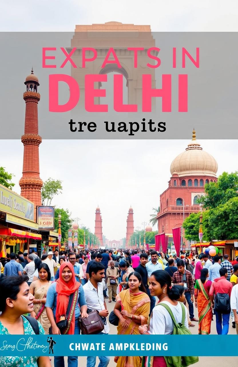An informative and visually captivating travel guide showcasing the vibrant life of expats in Delhi