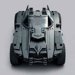 A robust, militaristic Batmobile inspired by the classic 1966, 1989, 2005, and 2009 designs