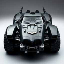 A robust, militaristic Batmobile inspired by the classic 1966, 1989, 2005, and 2009 designs