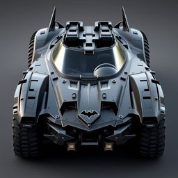 A robust, militaristic Batmobile inspired by the classic 1966, 1989, 2005, and 2009 designs