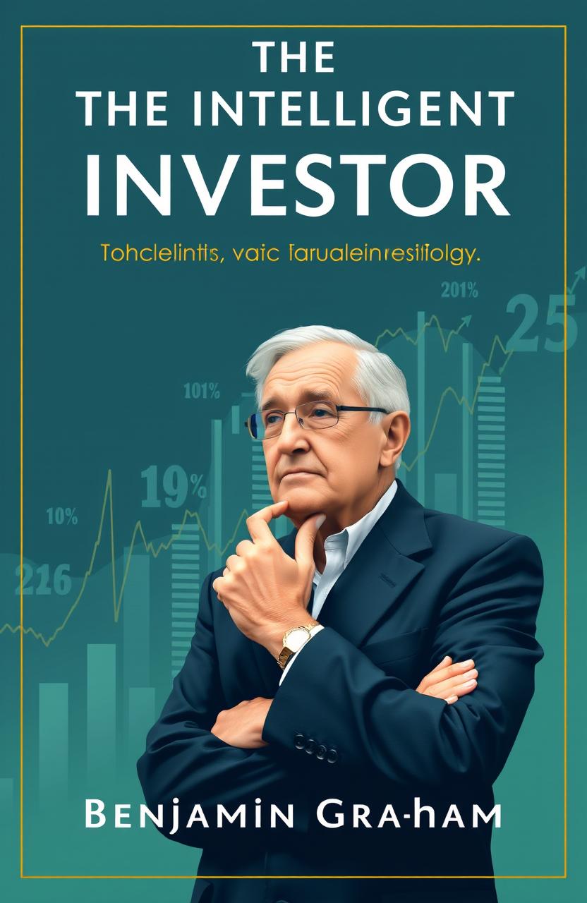 A high-quality, artistic cover design for 'The Intelligent Investor: The Definitive Book on Value Investing' by Benjamin Graham