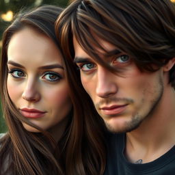 A couple portrait featuring a shy woman and a confident man