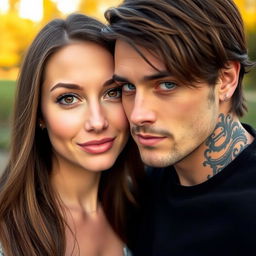 A couple portrait featuring a shy woman and a confident man