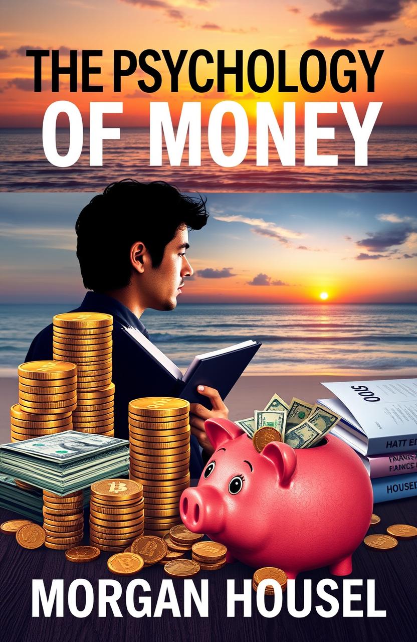 A visually striking image depicting key themes from 'The Psychology of Money' by Morgan Housel